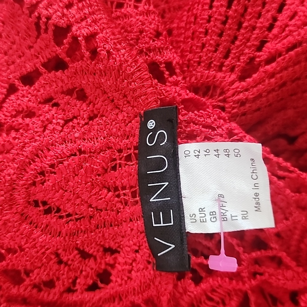 Venus Women Red Lace Short Sleeve Dress Size 10 - Picture 7 of 9